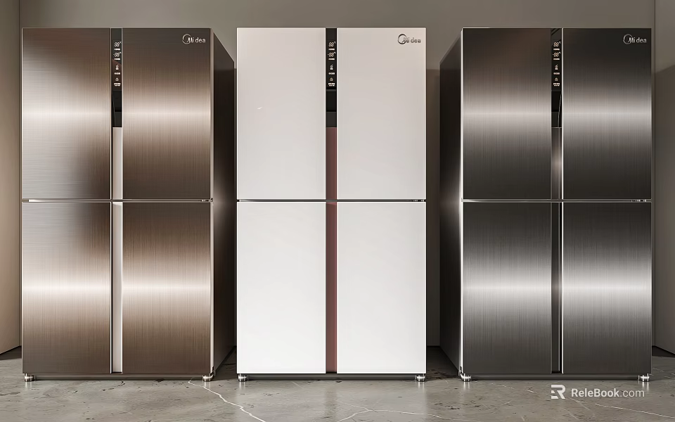 Modern Three Door Refrigerators In Stainless Steel And White Finishes 3d model 