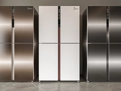 Modern Three Door Refrigerators In Stainless Steel And White Finishes 3d model