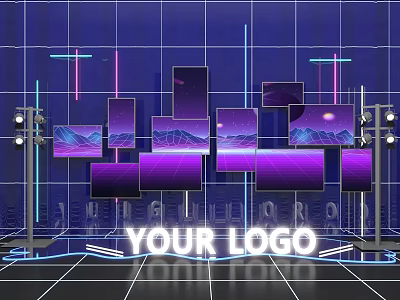 Futuristic Photo Spot with Purple Background Multiple Screens Mountain Patterns Lighting and YOUR LOGO 3d model