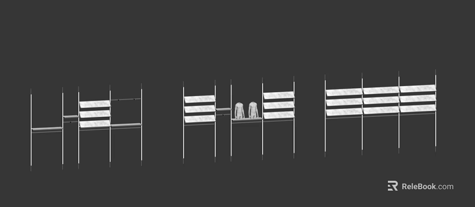 Minimalist Clothing Store Interior With White Racks And Apparel Display Shelves 3d model 