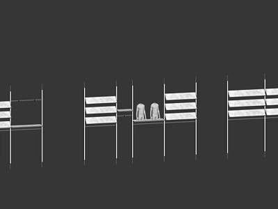 Minimalist Clothing Store Interior With White Racks And Apparel Display Shelves 3d model