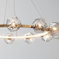 Modern Crystal Chandelier With Circular Brass Frame And Transparent Glass Ornaments