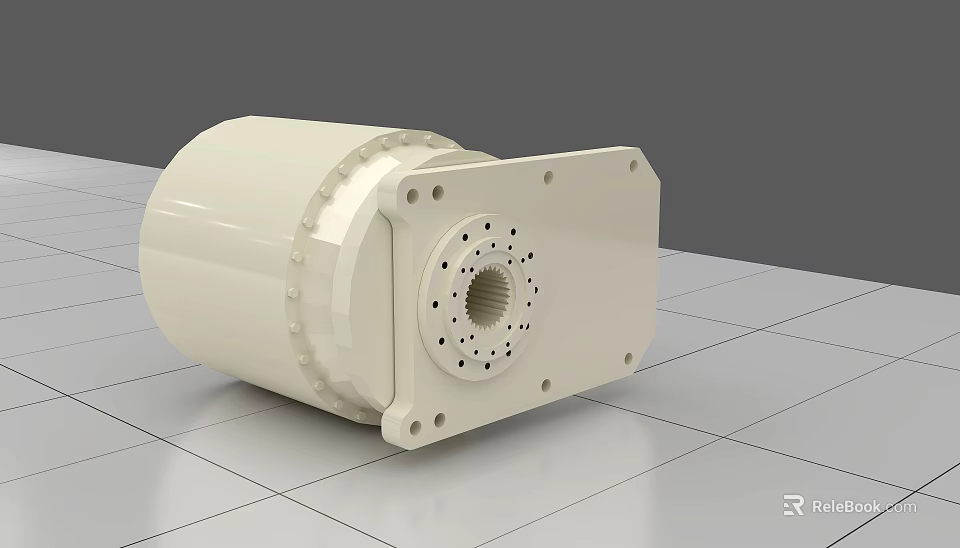 White Cylindrical Industrial Equipment Featuring Flange Plate With Multiple Holes On Tile Floor 3d model 