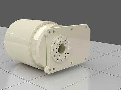 White Cylindrical Industrial Equipment Featuring Flange Plate With Multiple Holes On Tile Floor 3d model