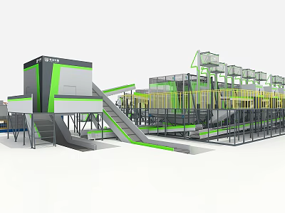 Modern Industrial Production Line Featuring Green Gray Machinery And Conveyor Systems 3d model