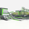 Modern Industrial Production Line Featuring Green Gray Machinery And Conveyor Systems