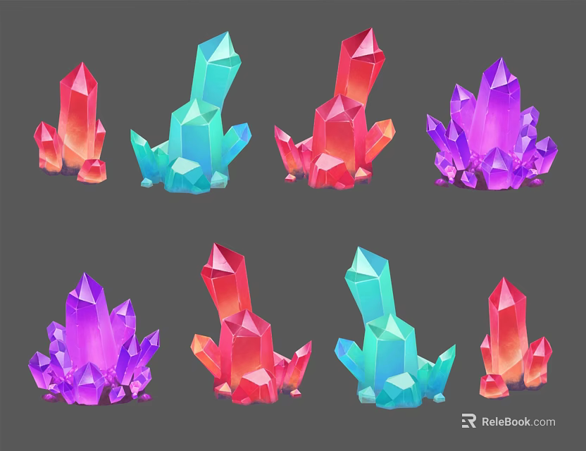 Vibrant Colored Crystal Cluster Ornament Decoration Set For Home Decor 3d model 