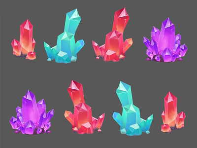 Vibrant Colored Crystal Cluster Ornament Decoration Set For Home Decor 3d model