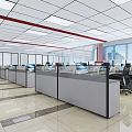Bright Public Office Space with Office Cubicles Computers Large Windows and Potted Plants 3d model