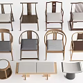 Various Design Leisure Chairs With Wooden Frames Different Backrest Styles And Gray Beige Cushions 3d model