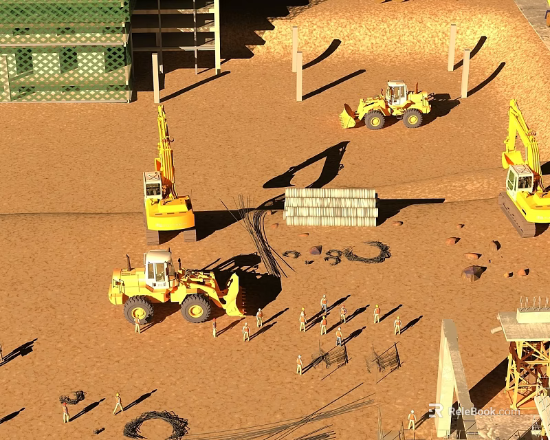 Landscape Sculpture Construction Site With Heavy Machinery And Building Materials 3d model 