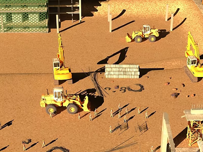 Landscape Sculpture Construction Site With Heavy Machinery And Building Materials 3d model