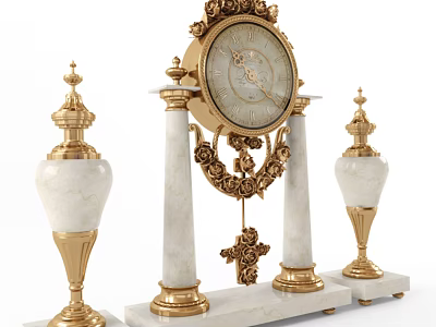 Elegant Vintage Clock With Classic Design Golden Decorations Marble Columns And Ornate Bases 3d model