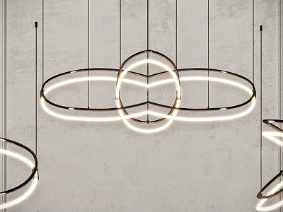 Sleek Modern Circular Chandelier Design With Illuminated LED Rings And Metal Frame 3d model