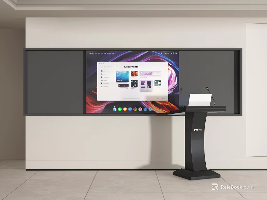 Modern Public Facility Featuring Large Digital Display Screen And Interactive Lectern 3d model 