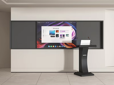 Modern Public Facility Featuring Large Digital Display Screen And Interactive Lectern 3d model