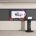 Modern Public Facility Featuring Large Digital Display Screen And Interactive Lectern 3d model