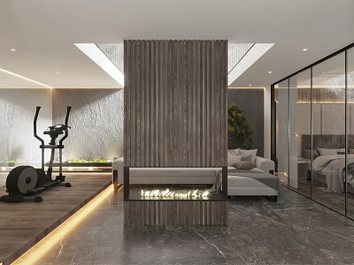 Elegant Modern Bedroom Interior With Comfortable Bed Green Plants And Warm Lighting 3d model