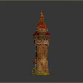 Ornamental Tower Shaped Furniture With Red Spire Yellow Body And Green Base