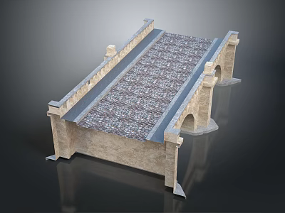 Classic Stone Arch Bridge Structure With Tiled Deck And Ornate Parapets 3d model