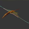 Flying Orange Pterosaur With Long Beak Long Tail And Extended Wings In Prehistoric Sky