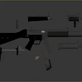 Detailed Weapon 3D Model Showing Exploded View With Disassembled Parts