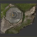 Miniature Round Tower Scenery With Spire Grass Base Fence And Rocky Structure