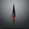 Ornate Dagger With Black Blade Silver Hilt Red Gemstone And Chain Decoration