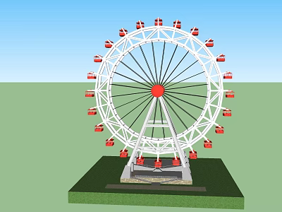 Outdoor Amusement Park Ferris Wheel With White Frame And Red Cabins 3d model