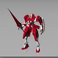 Red Mech Warrior Character With White Accents Holding Red Sword In Standing Pose