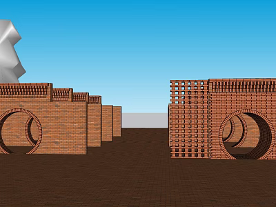 Red Brick Building Facade With Circular Arches And Perforated Design Details 3d model