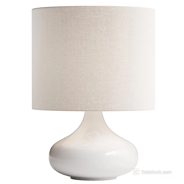 Modern Minimalist Table Lamp With White Fabric Lampshade And Ceramic Base 3d model 