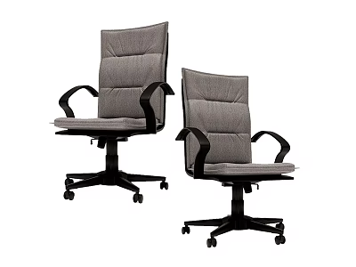 Two Gray Office Chairs With Black Armrests And Five Wheel Rolling Base 3d model