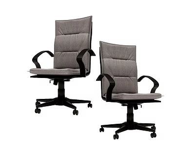 Two Gray Office Chairs With Black Armrests And Five Wheel Rolling Base 3d model