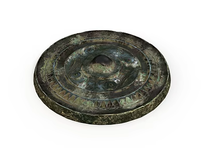 Ancient Circular Bronze Mirror Sculpture With Intricate Patterns And Ornate Details 3d model