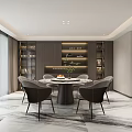 Modern Restaurant Interior with Grey Cabinets Marble Floor Dining Table and Chairs 3d model