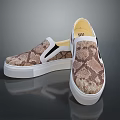 Snake Print Slip On Shoes With White Thick Sole And Black White Trim Casual Style