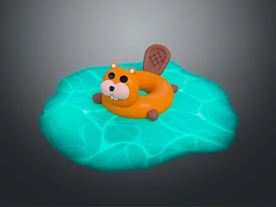 Kids Fun Beaver Shaped Inflatable Float Ring with Cute Design in Turquoise Water 3d model