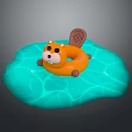 Kids Fun Beaver Shaped Inflatable Float Ring with Cute Design in Turquoise Water
