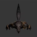 Game Fantasy Monster Character 3D Model With Dark Skin Spiked Armor And Clawed Hands Yellow Details