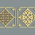 Ornate Golden Carved Decorative Panels With Symmetric Square Intricate Hollow Patterns