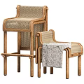 Natural Wooden Frame Bar Stools With Rattan Weave For Modern Home Interior