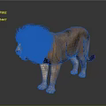 Lion 3D Model in Standing Pose with Brown Fur Black Mane Gray Background Reflective Ground