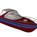 Stylish Red and Blue Yacht Design With Canopy Railing and Cockpit on Calm Water