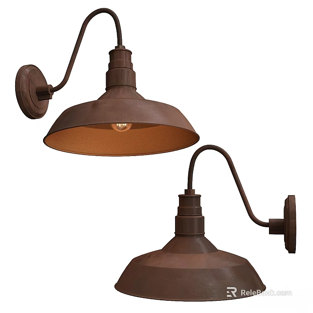 Vintage Brown Metal Wall Sconces with Curved Arm and Dome Shade for Home Lighting 3d model 