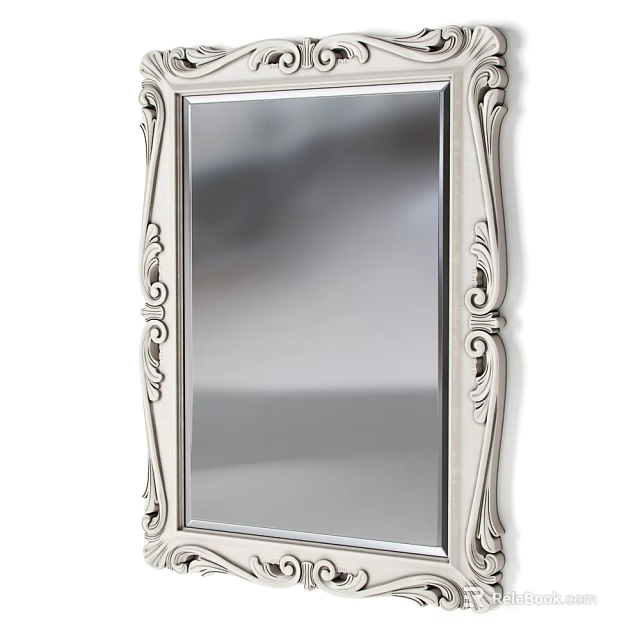 Ornate Framed Mirror With Intricate Carved Design And Silver Finish For Home Decor 3d model 