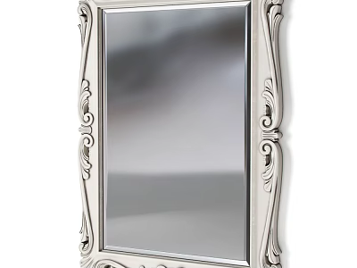 Ornate Framed Mirror With Intricate Carved Design And Silver Finish For Home Decor 3d model