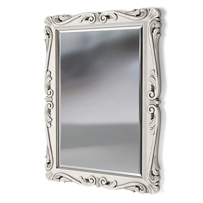 Ornate Framed Mirror With Intricate Carved Design And Silver Finish For Home Decor 3d model