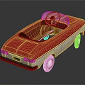 Vintage Red and Beige Convertible Toy Car with Classic Steering Wheel Design