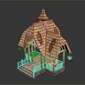 Wooden Pavilion Design With Tiled Roof Pagoda Top Columns Railing And Hanging Plants